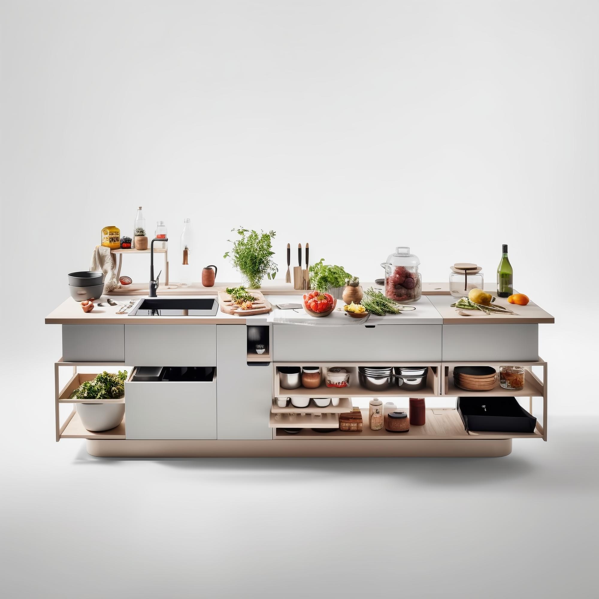 Studio kitchen with natural light and cooking setup